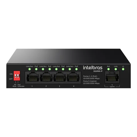 Switch PoE Intelbras S1105G-P de 5 portas Gigabit