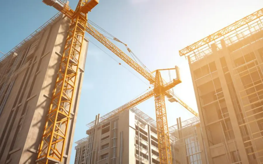 Guindaste em canteiro de obras de edifício
