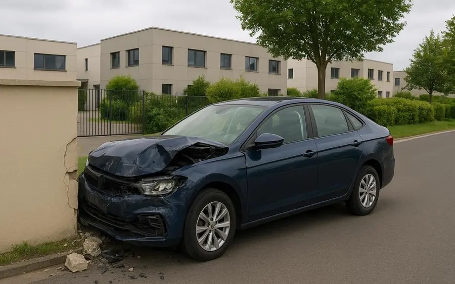 Carro batido em muro após excesso de velocidade
