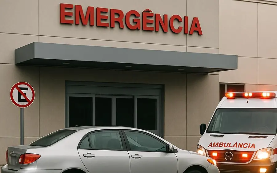 Carro estacionado em frente à entrada de emergência