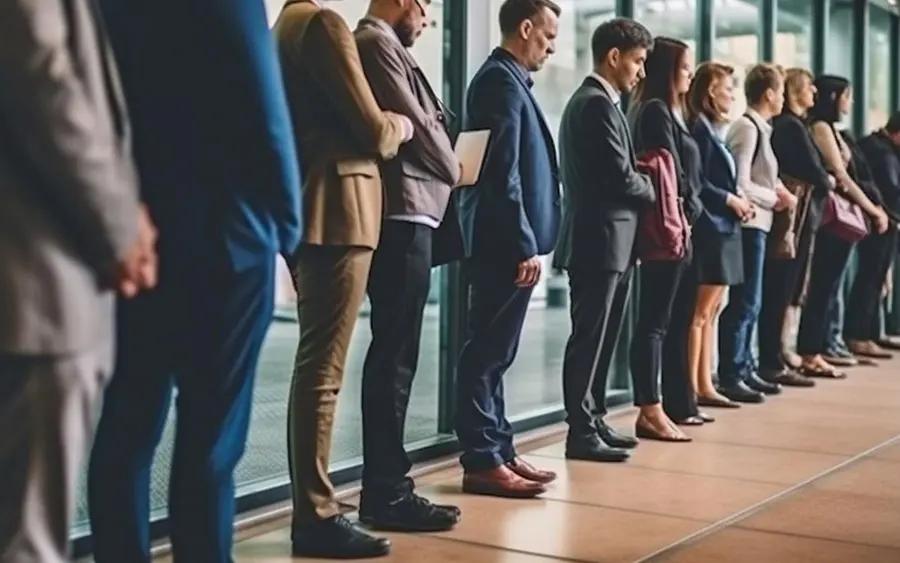 Fila de pessoas aguardando atendimento