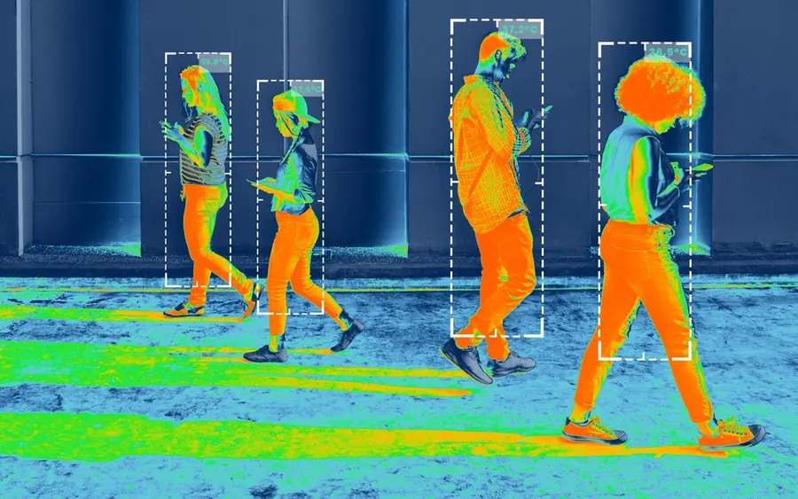 Imagem térmica detectando pessoas caminhando