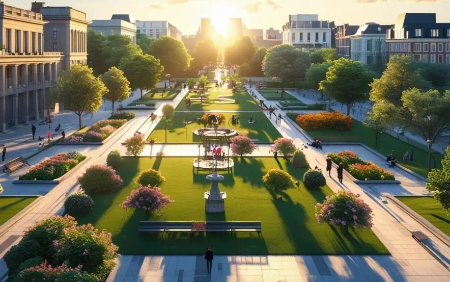 Vista aérea de uma praça pública arborizada