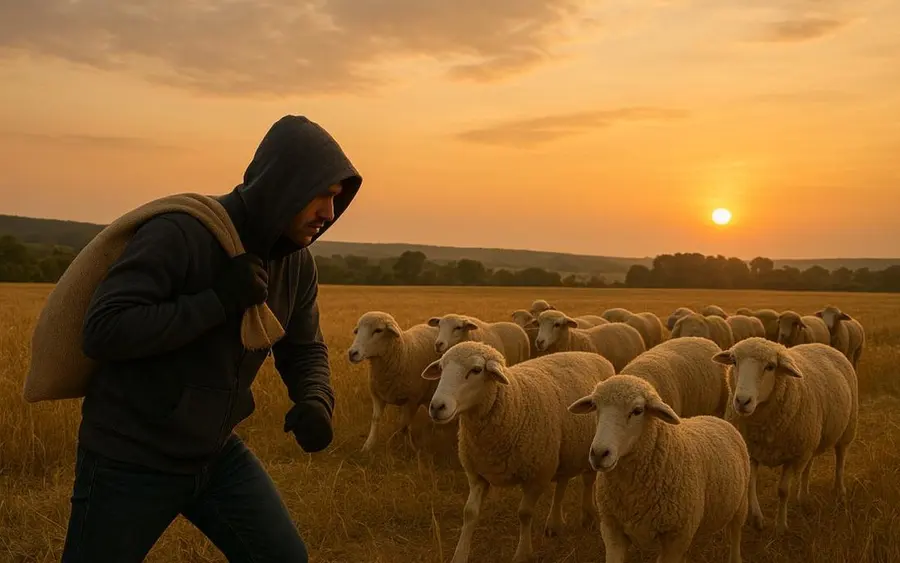 Invasor tentando furtar ovelhas em propriedade rural